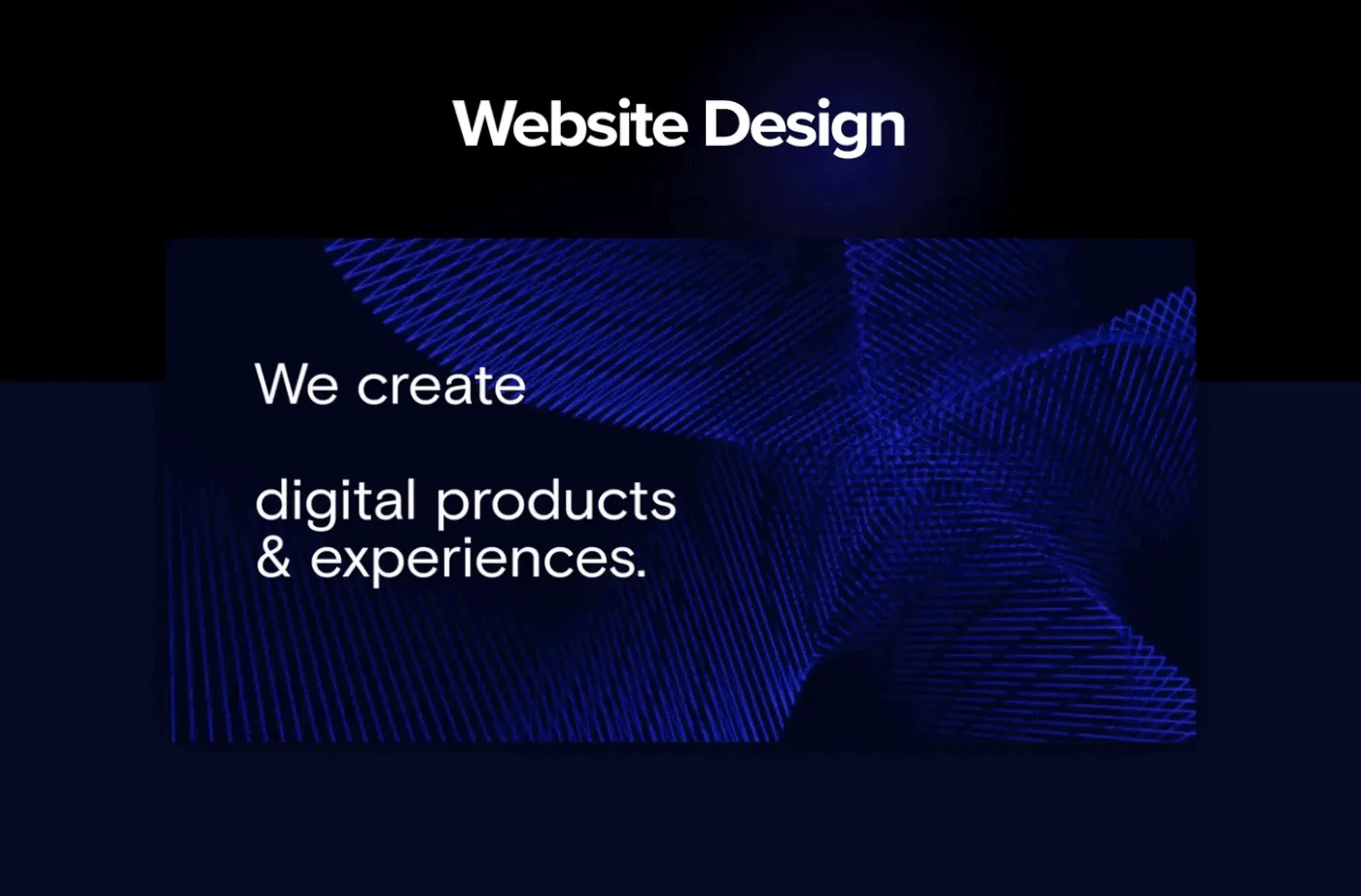 The Atompoint hero: “We create innovative digital products & experiences” over an animated blue wireframe field.