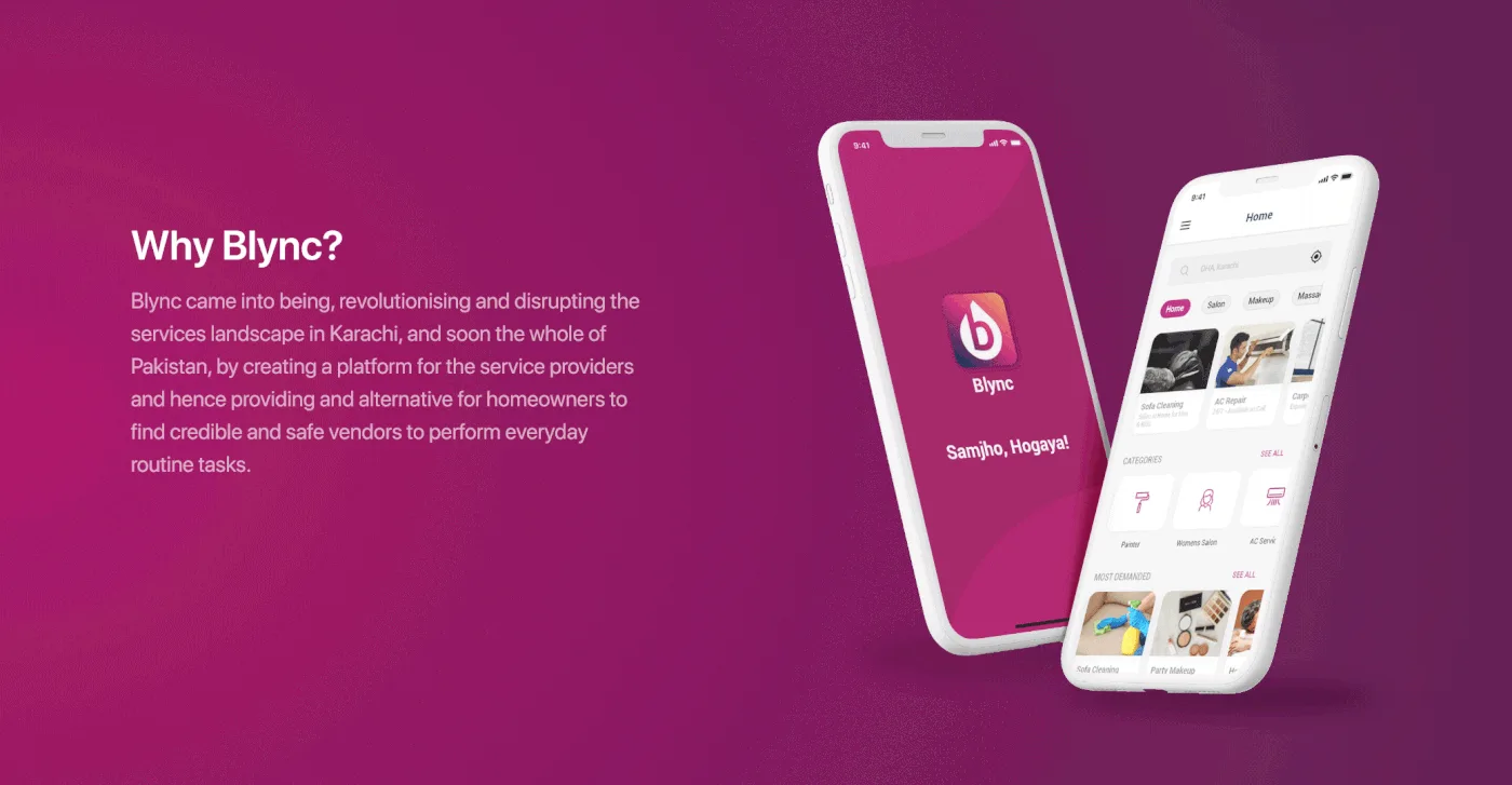 The “Why Blync?” board: the Blync app on magenta, with the tagline “Samjho, Hogaya!”