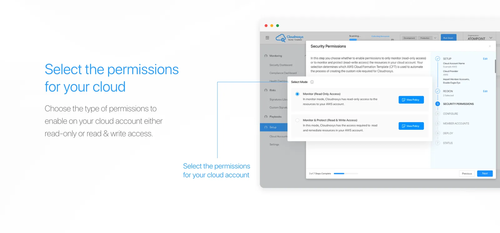 The permission selection step, showing read-only versus read and write access.