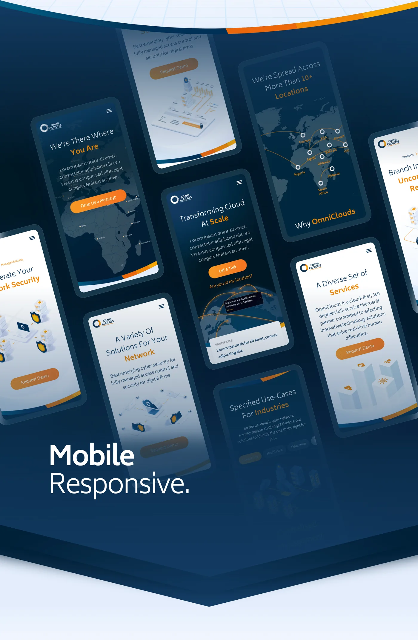 The mobile-responsive designs, showing the site re-flowed to a single column.